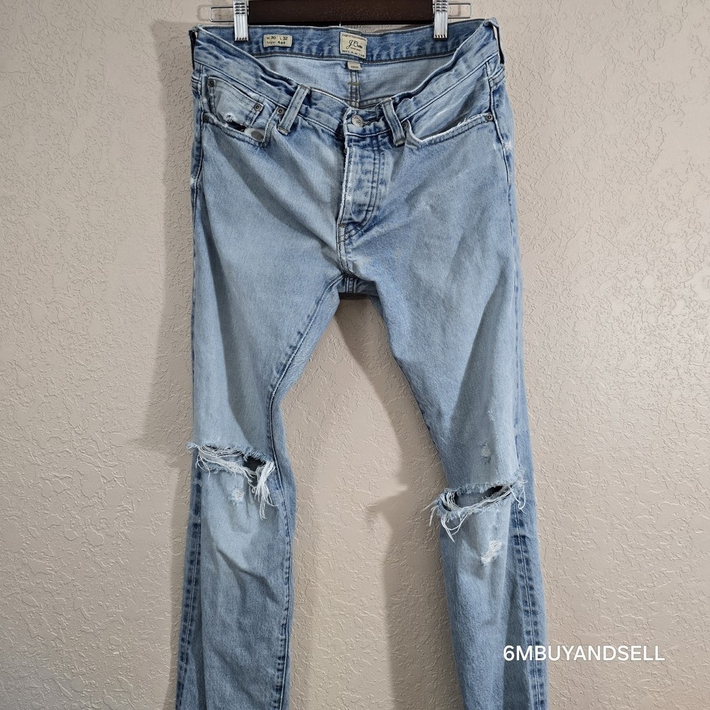 J.Crew 484 Slim Fit Distressed Jeans Mens 30x32 Light Wash Button Fly Denim